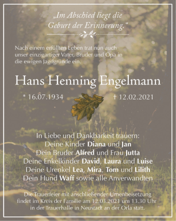 Traueranzeige von Hans Henning Engelmann