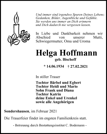 Traueranzeige von Helga Hoffmann