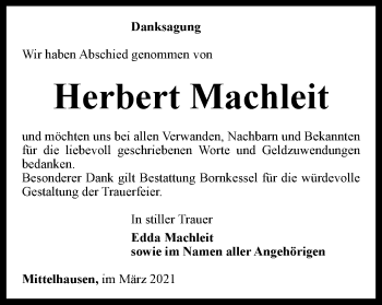 Traueranzeige von Herbert Machleit von Thüringer Allgemeine, Thüringische Landeszeitung