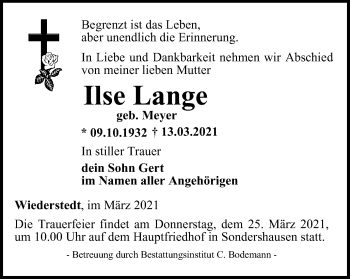 Traueranzeige von Ilse Lange