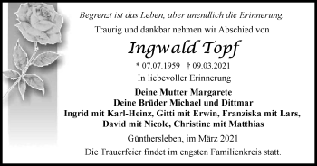 Traueranzeige von Ingwald Topf von Thüringer Allgemeine, Thüringische Landeszeitung