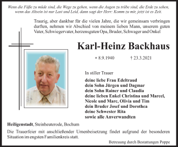 Traueranzeige von Karl-Heinz Backhaus von Thüringer Allgemeine