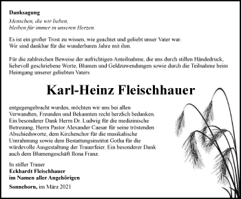 Traueranzeige von Karl-Heinz Fleischhauer von Thüringer Allgemeine, Thüringische Landeszeitung