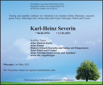 Traueranzeige von Karl-Heinz Severin