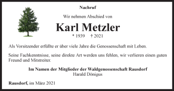 Traueranzeige von Karl Metzler von Ostthüringer Zeitung