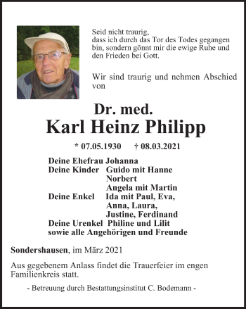 Traueranzeige von Karl Heinz Philipp