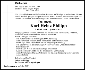 Traueranzeige von Karl Heinz Philipp