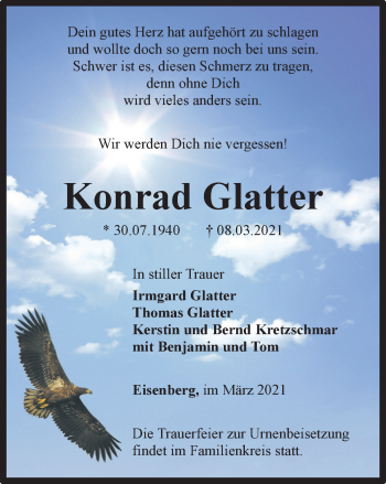 Traueranzeige von Konrad Glatter von Ostthüringer Zeitung