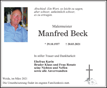 Traueranzeige von Manfred Beck