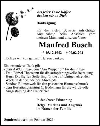 Traueranzeige von Manfred Busch