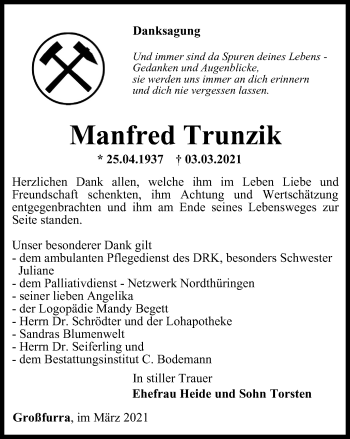 Traueranzeige von Manfred Trunzik