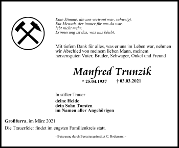 Traueranzeige von Manfred Trunzik