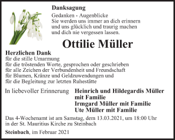 Traueranzeige von Ottilie Müller von Thüringer Allgemeine