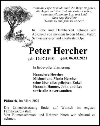 Traueranzeige von Peter Hercher