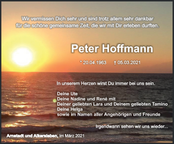 Traueranzeige von Peter Hoffmann von Thüringer Allgemeine