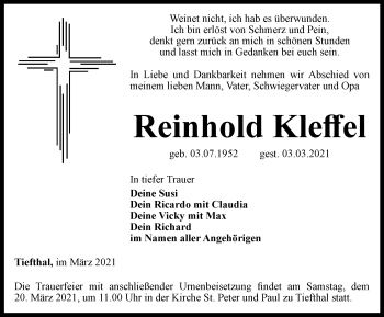 Traueranzeige von Reinhold Kleffel von Thüringer Allgemeine, Thüringische Landeszeitung