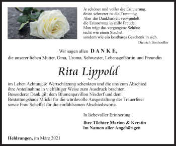 Traueranzeige von Rita Lippold von Thüringer Allgemeine