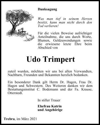 Traueranzeige von Udo Trimpert