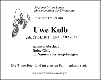 Traueranzeige von Uwe Kolb