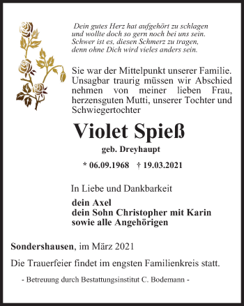 Traueranzeige von Violet Spieß