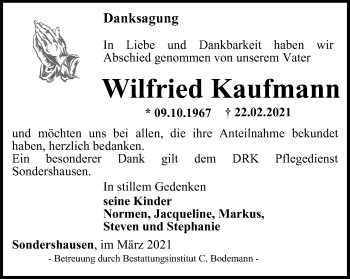 Traueranzeige von Wilfried Kaufmann