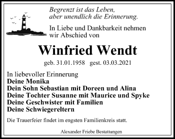 Traueranzeige von Winfried Wendt