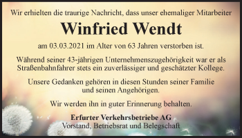 Traueranzeige von Winfried Wendt