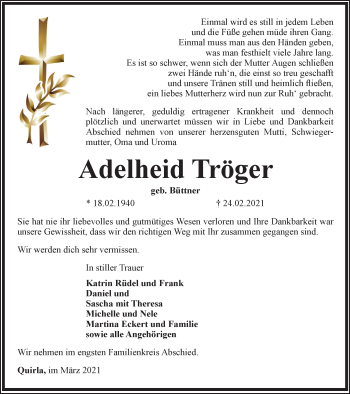 Traueranzeige von Adelheid Tröger von OTZ