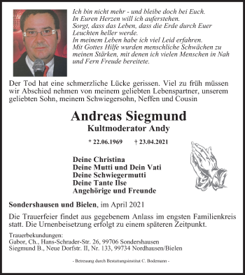 Traueranzeige von Andreas Siegmund