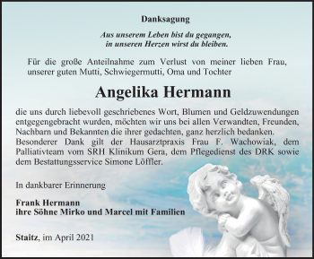 Traueranzeige von Angelika Hermann von Ostthüringer Zeitung