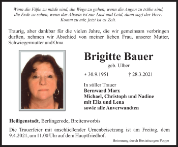 Traueranzeige von Brigitte Bauer von Thüringer Allgemeine