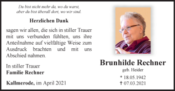 Traueranzeige von Brunhilde Rechner von Thüringer Allgemeine