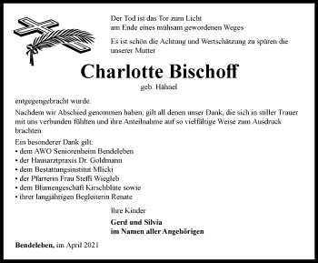 Traueranzeige von Charlotte Bischoff von Thüringer Allgemeine