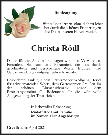 Traueranzeige von Christa Rödl