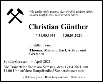 Traueranzeige von Christian Günther