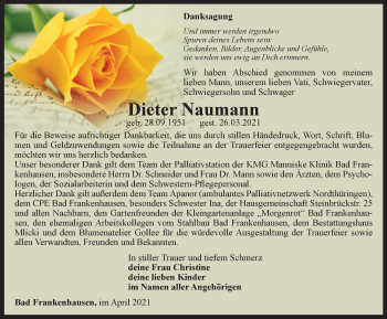 Traueranzeige von Dieter Naumann von Thüringer Allgemeine