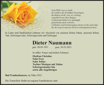 Traueranzeige von Dieter Naumann von Thüringer Allgemeine