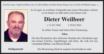 Traueranzeige von Dieter Weilbeer von Thüringer Allgemeine