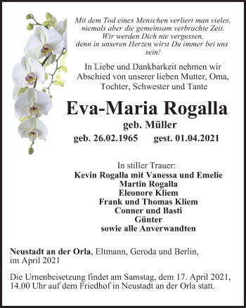 Traueranzeige von Eva-Maria Rogalla