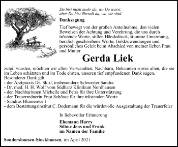 Traueranzeige von Gerda Liek