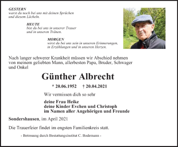 Traueranzeige von Günther Albrecht