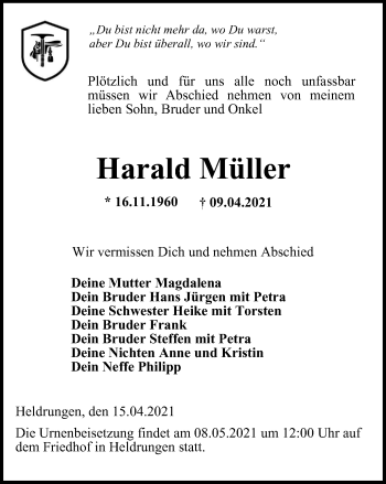 Traueranzeige von Harald Müller von Thüringer Allgemeine