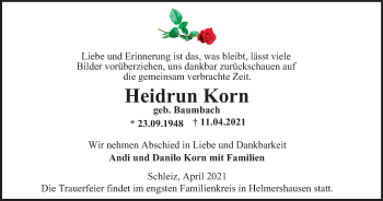 Traueranzeige von Heidrun Korn von Ostthüringer Zeitung