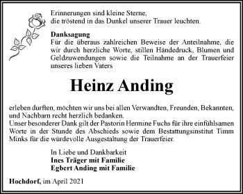 Traueranzeige von Heinz Anding von Thüringer Allgemeine, Thüringische Landeszeitung