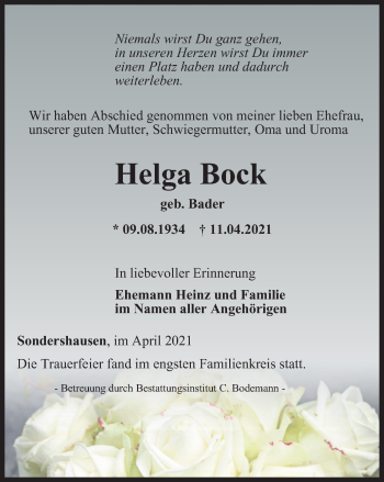 Traueranzeige von Helga Bock