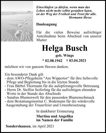 Traueranzeige von Helga Busch