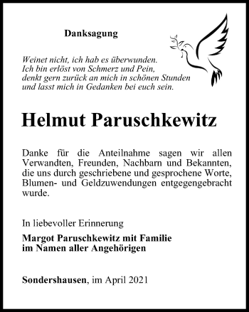 Traueranzeige von Helmut Paruschkewitz