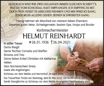 Traueranzeige von Helmut Reinhardt von Thüringer Allgemeine, Thüringische Landeszeitung