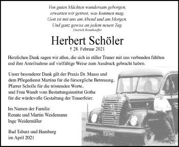 Traueranzeige von Herbert Schöler von Thüringer Allgemeine, Thüringische Landeszeitung