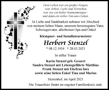 Traueranzeige von Herbert Stenzel von Thüringer Allgemeine, Thüringische Landeszeitung